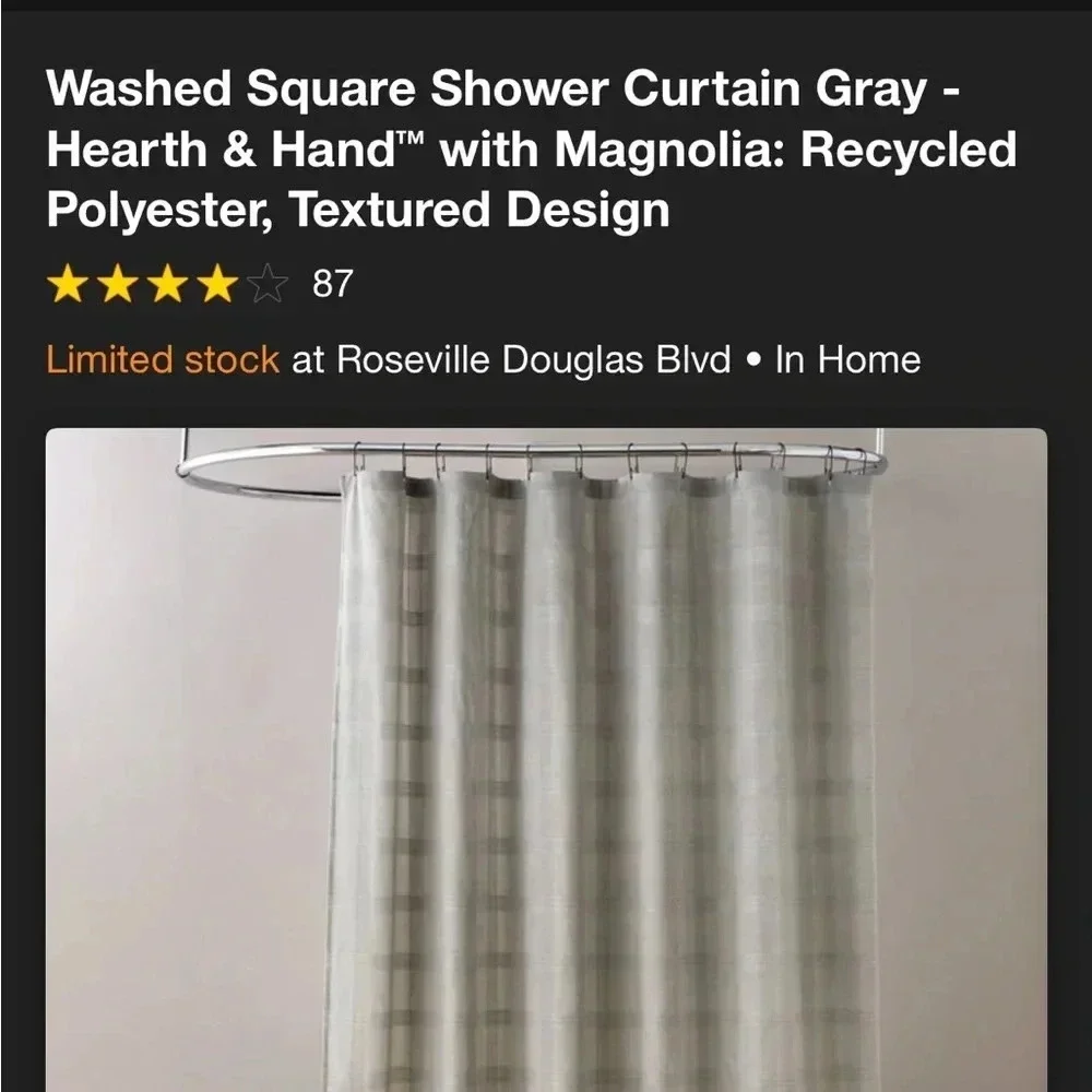 NWT Washed Square Shower Curtain Gray - Hearth & Hand with Magnolia‎